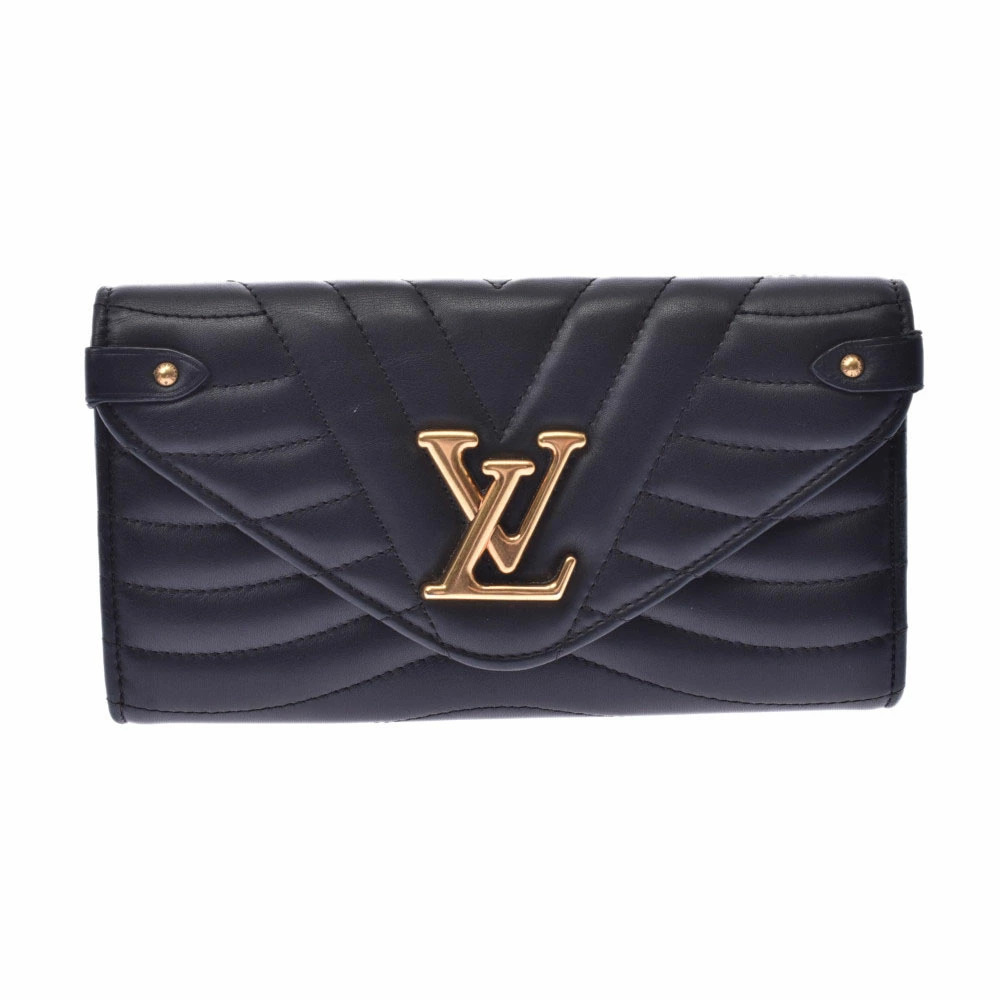 LOUIS VUITTON Wave Long Wallet Black Leather